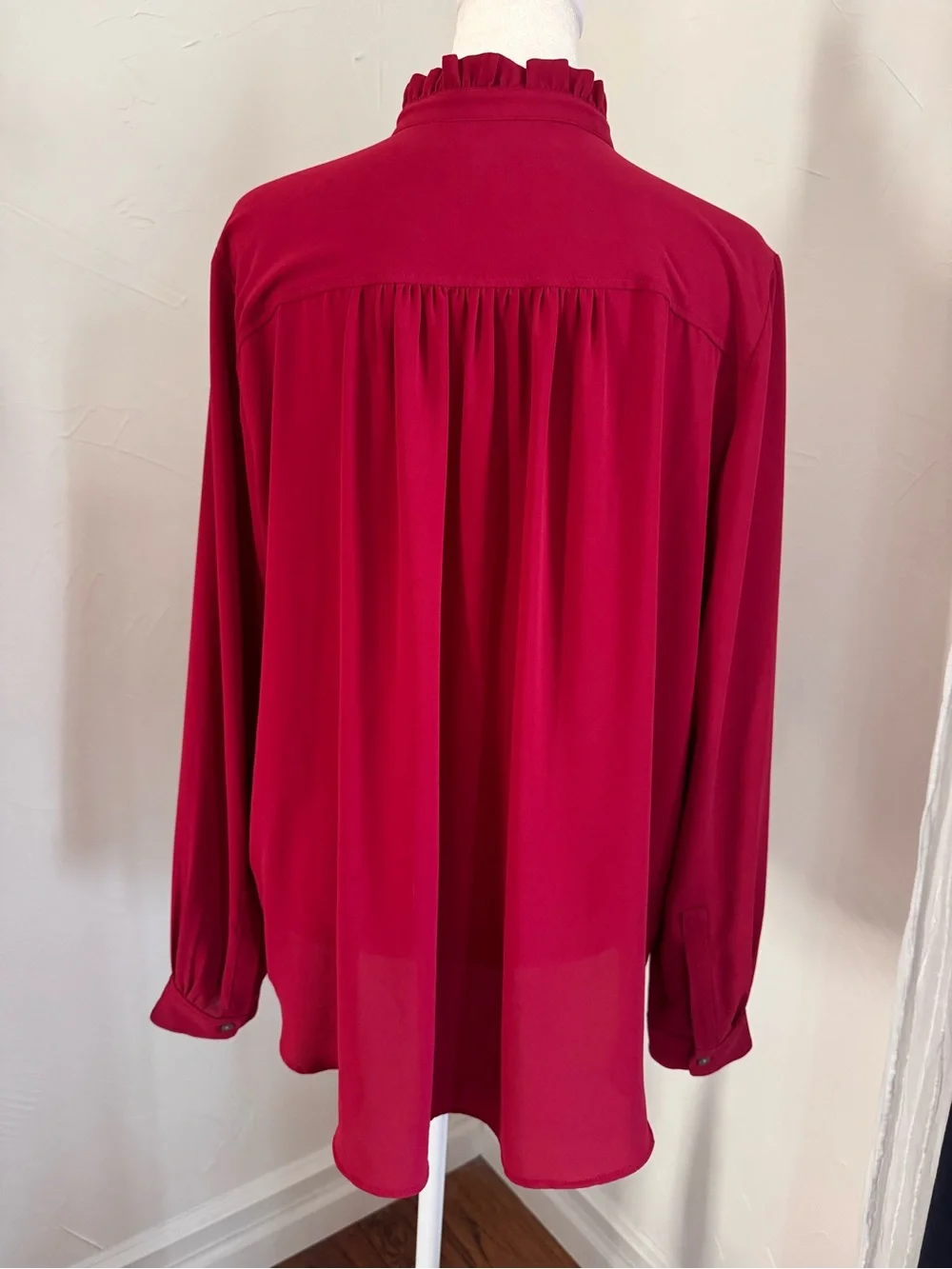 Cranberry Ruffle Front Blouse